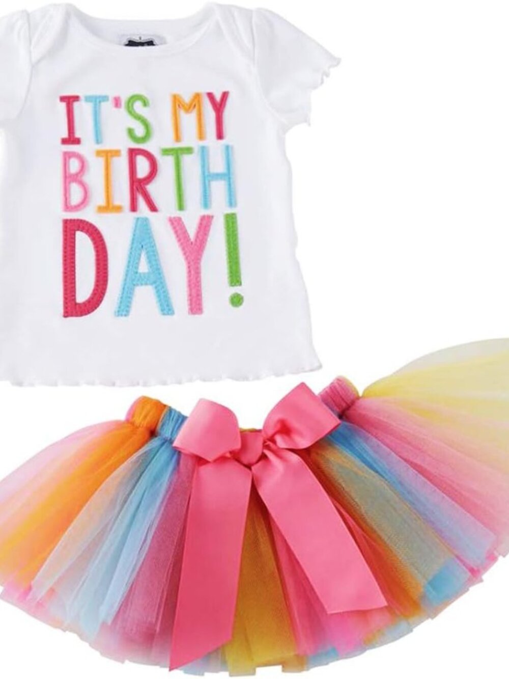 Girls'It's My Birthday Print Shirt Tutu Skirt Dress Outfit Set
